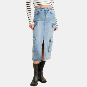 Anthropologie Pilcro Cargo Denim MIDI Skirt Size 10